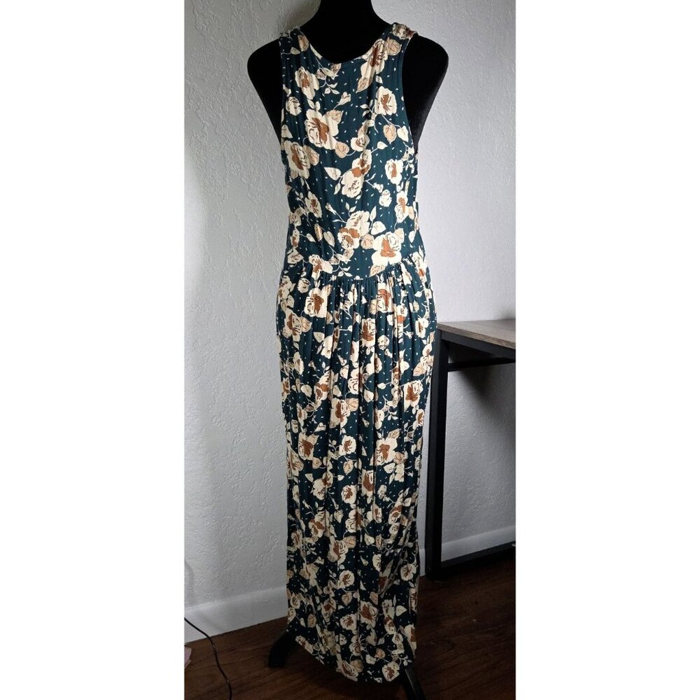 Women’s Casual Dress w/Front Pockets Vintage Dressing Clio Floral Green - Picture 4 of 8